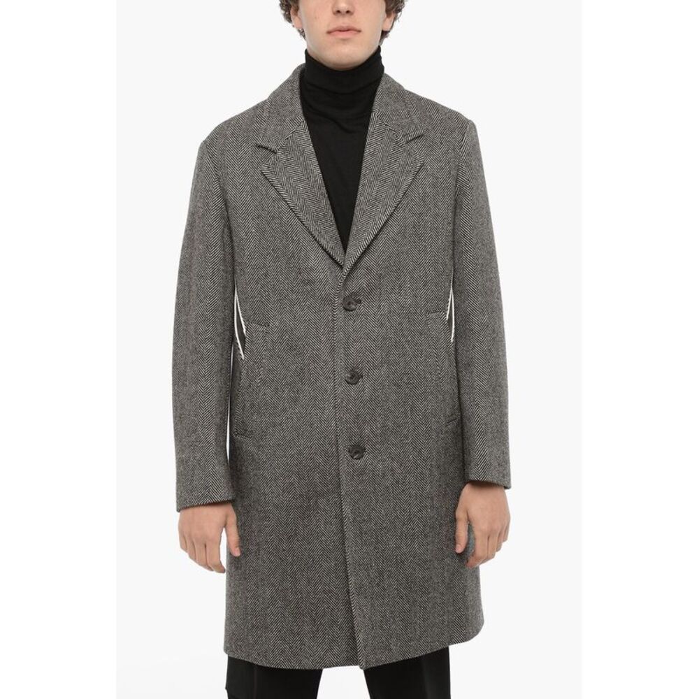 Virgin Wool Coat with Herringbone Pattern